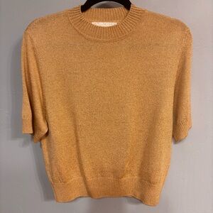 St. John Gold w Shimmer Knit Shirt Sleeve Sweater - Sz M EUC